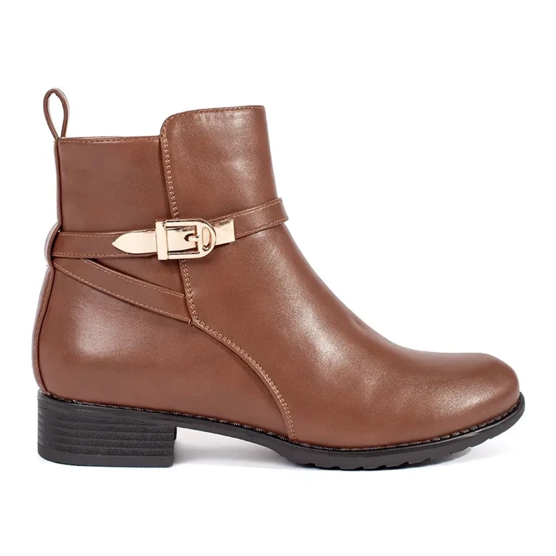 Bottines femme marron à talon bas et bride décorative brun