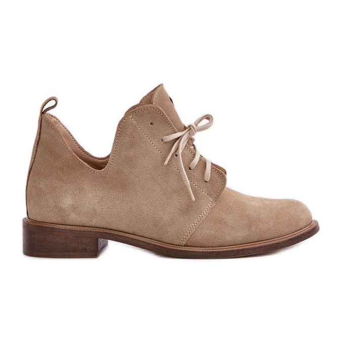 Zazoo 2959 Chaussures Oxfords à Lacets en Daim à Talons Plats Beige