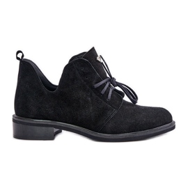 Zazoo 2959 Chaussures Oxfords à Lacets en Daim à Talons Plats Noir le noir