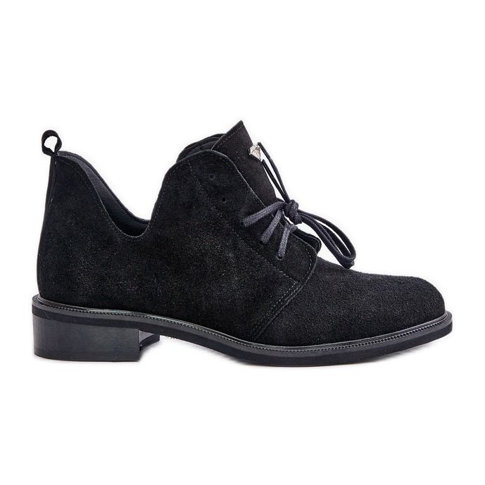 Zazoo 2959 Chaussures Oxfords à Lacets en Daim à Talons Plats Noir le noir
