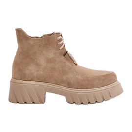 Zazoo 2952 Bottines en daim beige avec décoration dorée