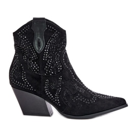 Bottes de cowboy noires décorées à talons hauts Kaivina