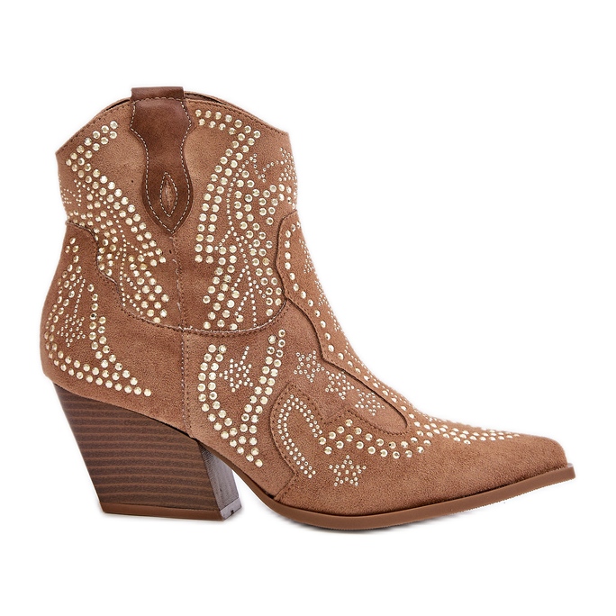 Bottes de cowboy chameau décorées Kaivina à talons hauts brun
