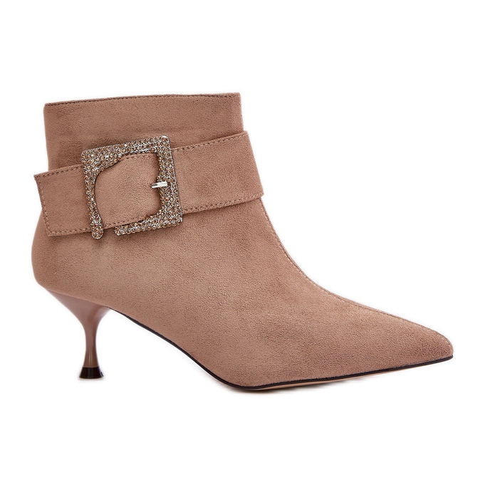 Bottines Femme À Talon Haut Avec Boucle Décorative, Beige Nirilis Bottines Femme À Talon Haut Avec Boucle Décorative, Beige Nirilis