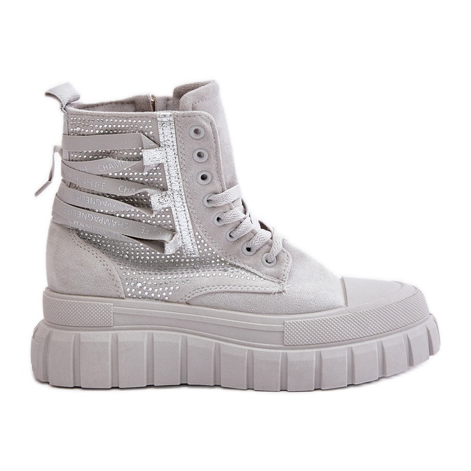 Baskets Hautes Pour Femmes Sur Une Plateforme Massive Avec Décoration, Gris Zaidria