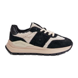 Baskets en cuir isolées pour femmes Big Star OO274A318 HI-POLY System Noir le noir