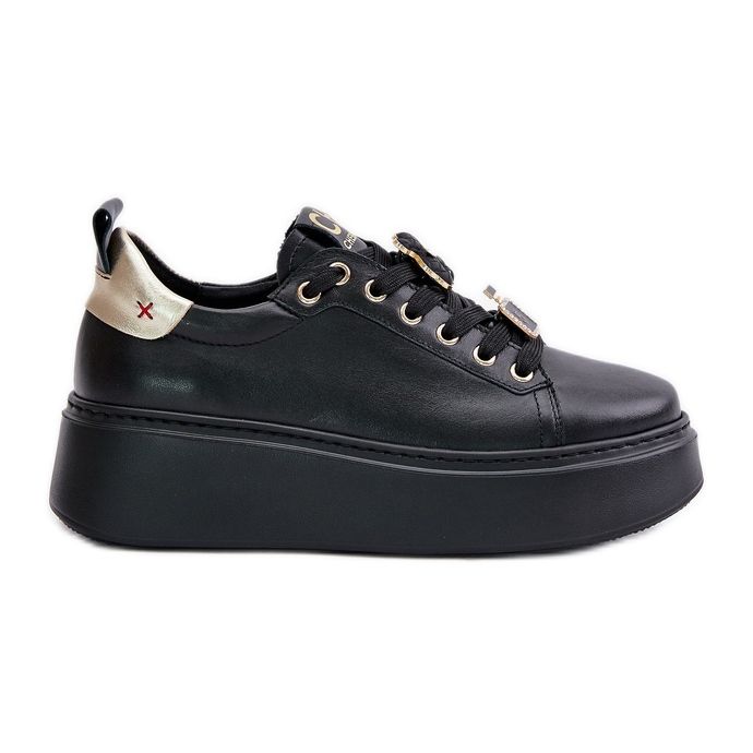 Baskets en cuir pour femmes avec épingles sur la plateforme CheBello 4596 noir le noir