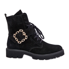 Bottines en daim Zazoo 2951 avec boucle décorative, noir