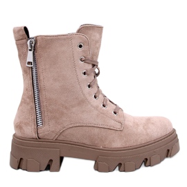 Bottines à lacets Healy Kaki à semelle épaisse beige