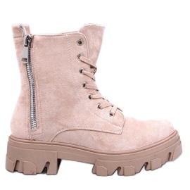 Healy Bottines à lacets beiges à semelle épaisse