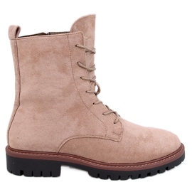 Bottines à lacets en daim kaki Simmer beige