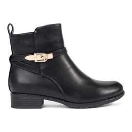 Bottines femme noires à petit talon et bride décorative le noir