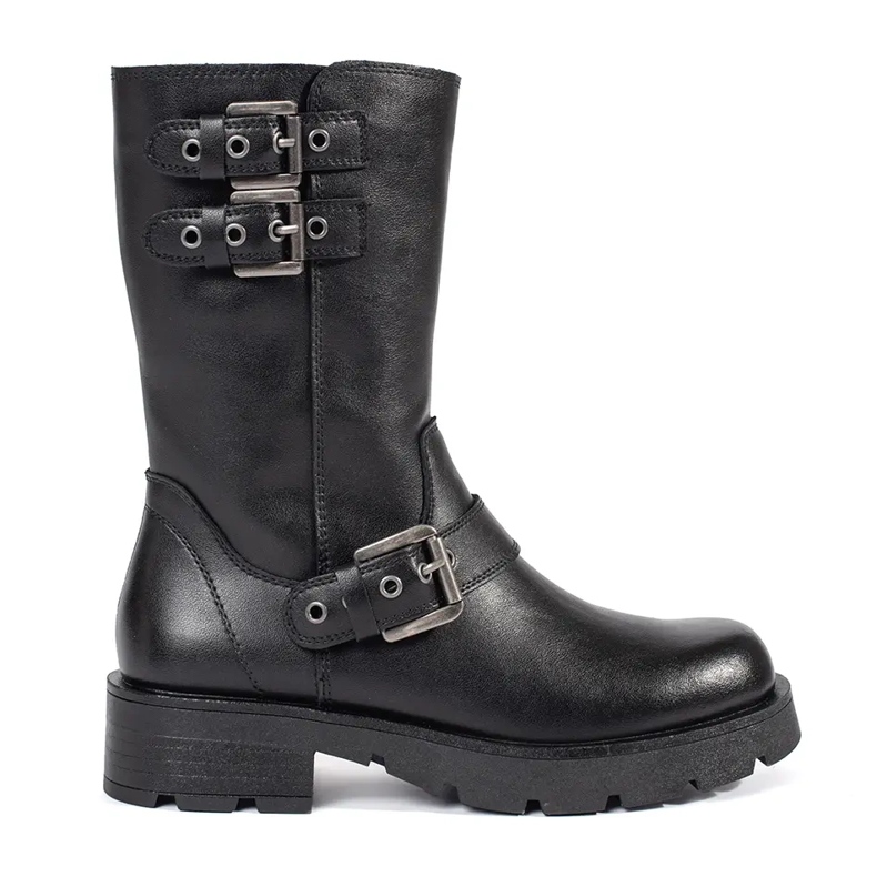 Bottines pour femmes en cuir noir sur la plateforme décorées de rayures Sergio Leone le noir Bottines pour femmes en cuir noir sur la plateforme décorées de rayures Sergio Leone le noir