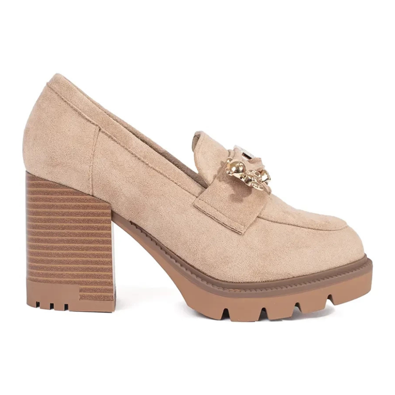 Seastar Chaussures femme en daim beige à talon haut et décoration en métal