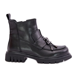 Bottines Plates En Cuir Avec Décoration, Isolées Noir Asperra le noir