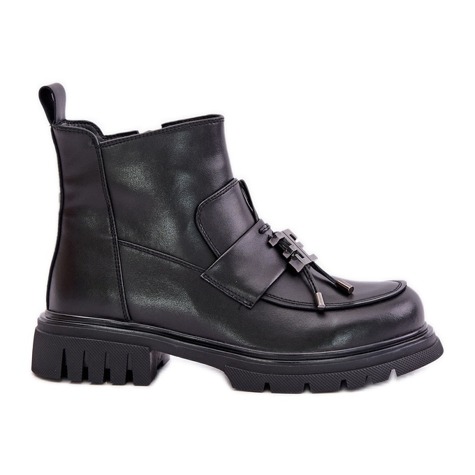 Bottines Plates En Cuir Avec Décoration, Isolées Noir Asperra le noir