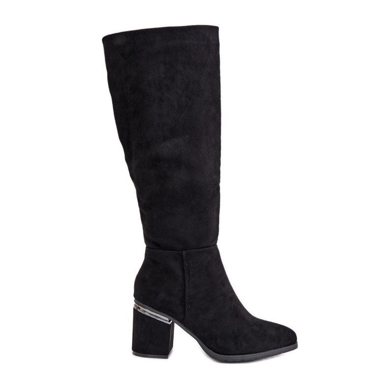 Cuissardes pour femmes en daim écologique sur talon haut chaud Vinceza 16473 noir le noir