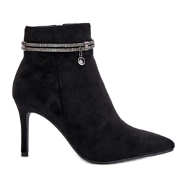 Bottines Isolées Sur Talon Haut Avec Bride Décorative Eco Daim Vinceza 16469 Noir le noir