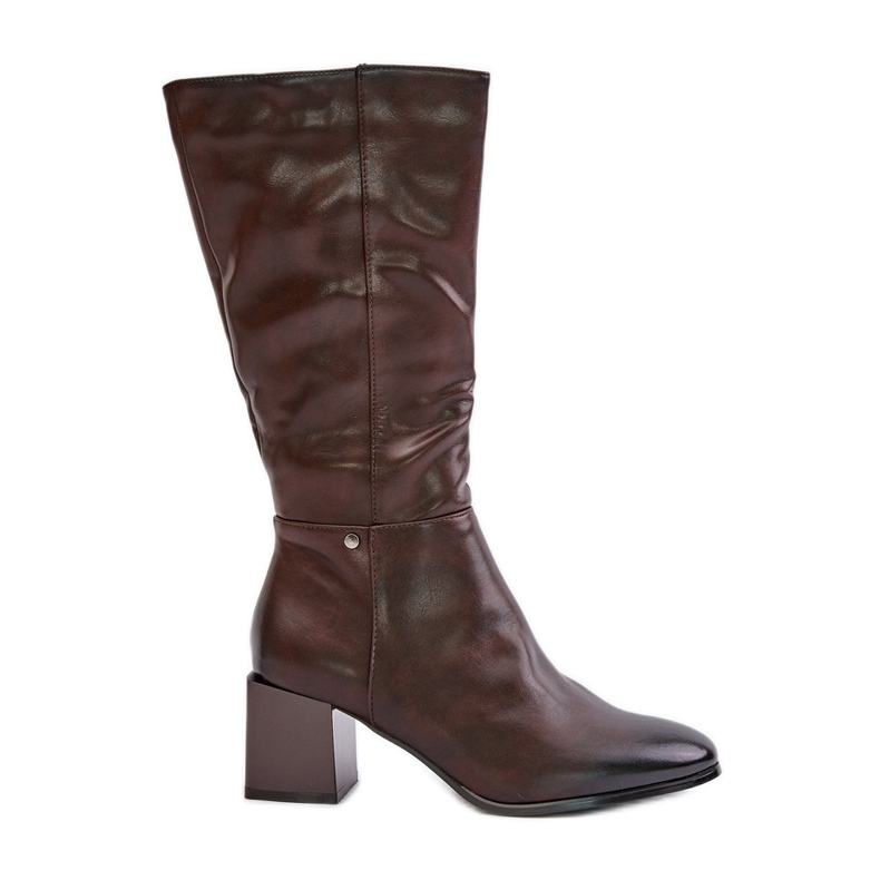 Jezzi Bottes isolées à talons hauts mi-mollet en cuir écologique Marron Ellithira brun