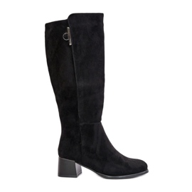 Jezzi Cuissardes à talons en éco-daim, noir Izanae le noir
