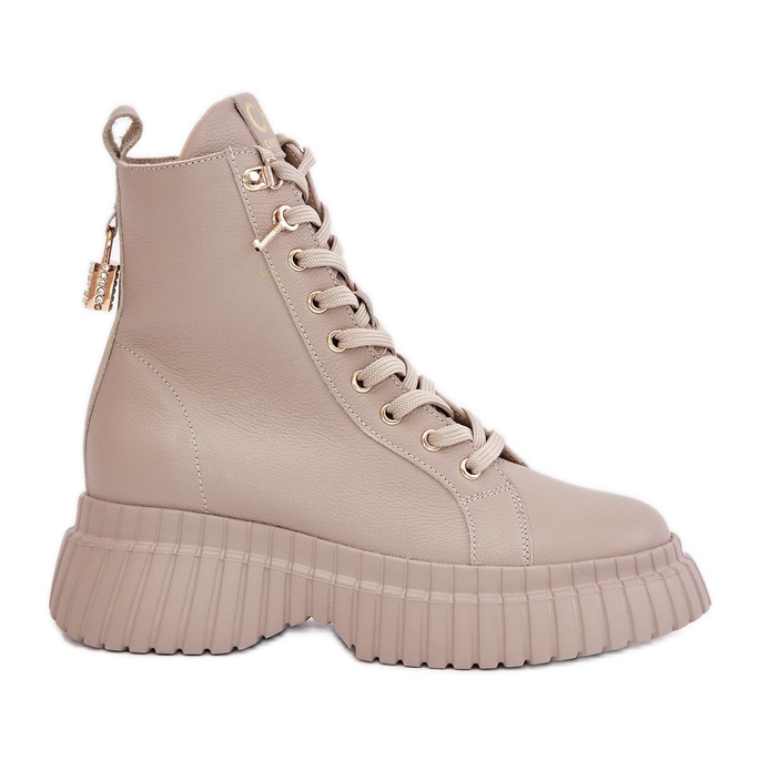 Bottes En Cuir Sur Plateforme Avec Fermeture Éclair Avec Cadenas Décoratif CheBello 4517 Beige
