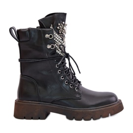 S.Barski Bottes de travail en cuir écologique avec décoration isolées D&amp;A MR880-080 Noir