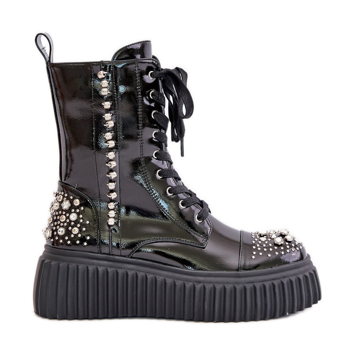S.Barski Bottines en cuir verni avec décoration sur la plateforme D&amp;A MR880-079, noir le noir