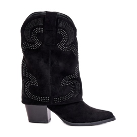 Bottes de cowboy mi-mollet décorées sur talon haut S.Barski HY42-153 Noir