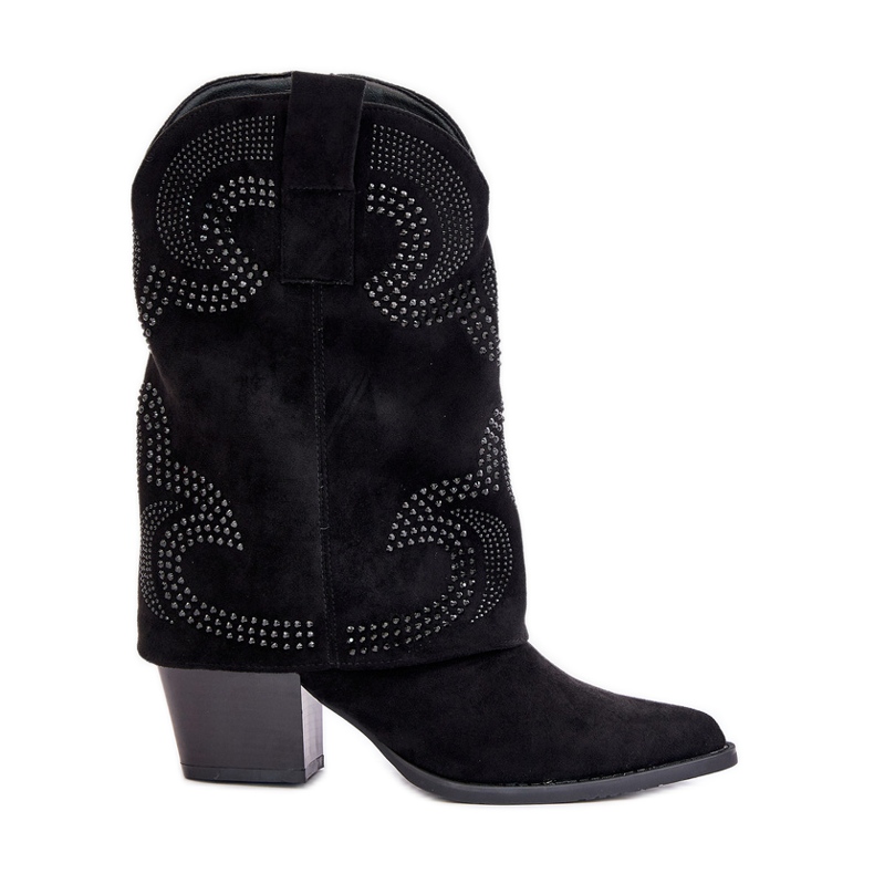 Bottes de cowboy mi-mollet décorées sur talon haut S.Barski HY42-153 Noir le noir Bottes de cowboy mi-mollet décorées sur talon haut S.Barski HY42-153 Noir le noir