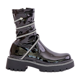 Bottines Vernies Avec Décoration Noir Kikizelle