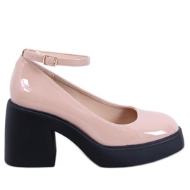 Escarpins kaki à talon large beige