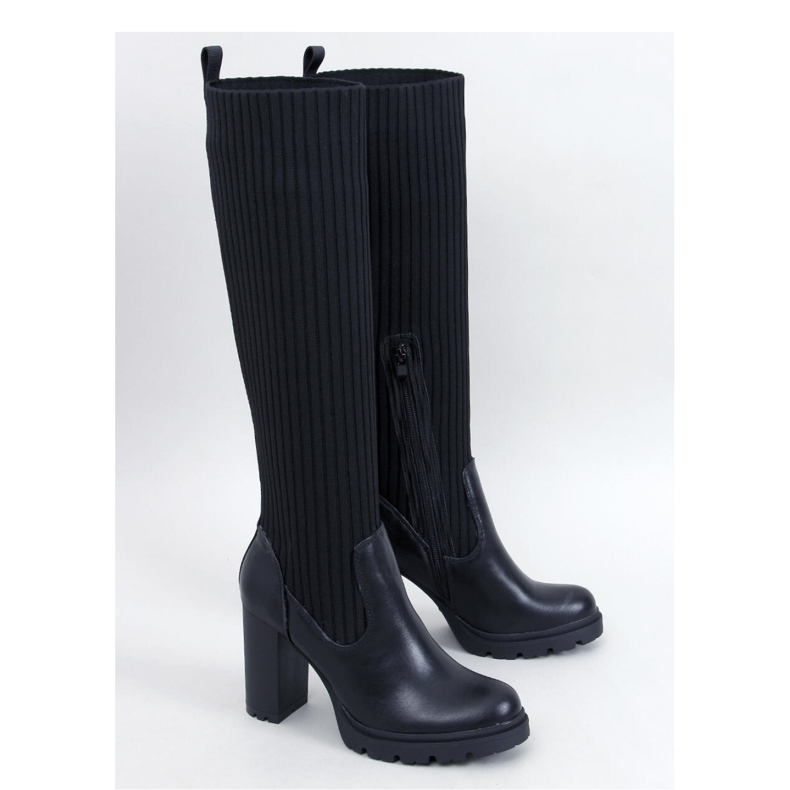 Jaida Bottines noires à talons et tige élastique - Inello le noir