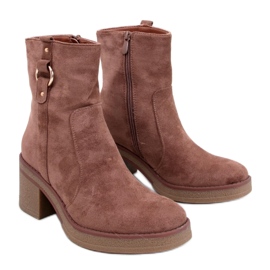Bottines kaki à talons larges brun