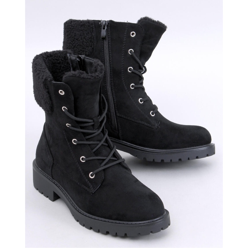 Barkoi Bottines à lacets noires avec peau de mouton - Inello le noir