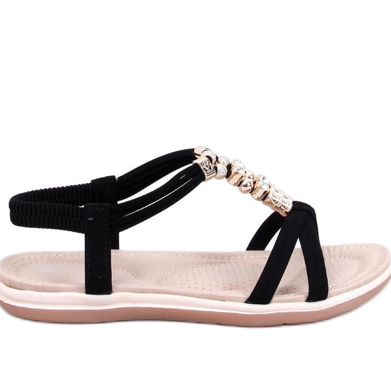 Sandales noires avec zircons décoratifs le noir