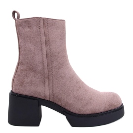 Bottines à talon stable kaki brun