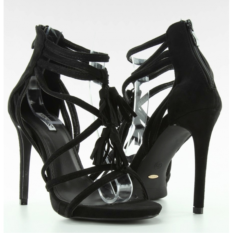 Sandale Sandales à talons hauts avec franges 1249 Noir - Inello le noir
