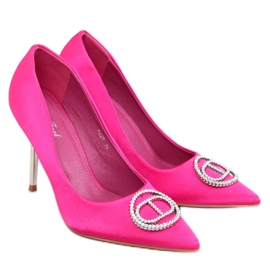 Talons hauts avec décoration en cristal fuchsia rose