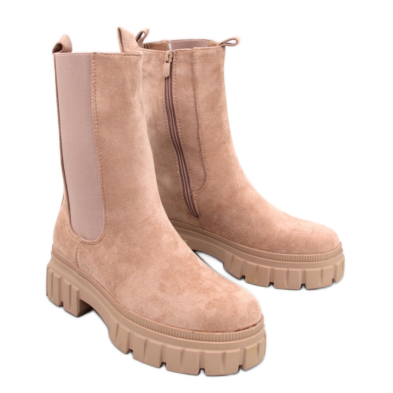 Bottines Chelsea hautes kaki beige