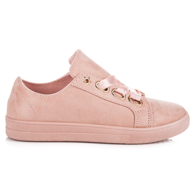 Ideal Shoes Baskets en daim avec ruban rose