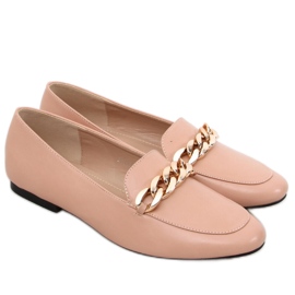 Mocassins femme nude avec chaîne beige