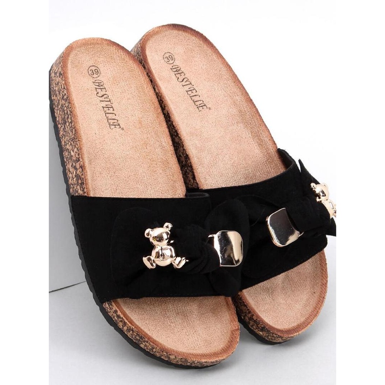 Loups Tongs en liège noir avec ours en peluche - Inello le noir