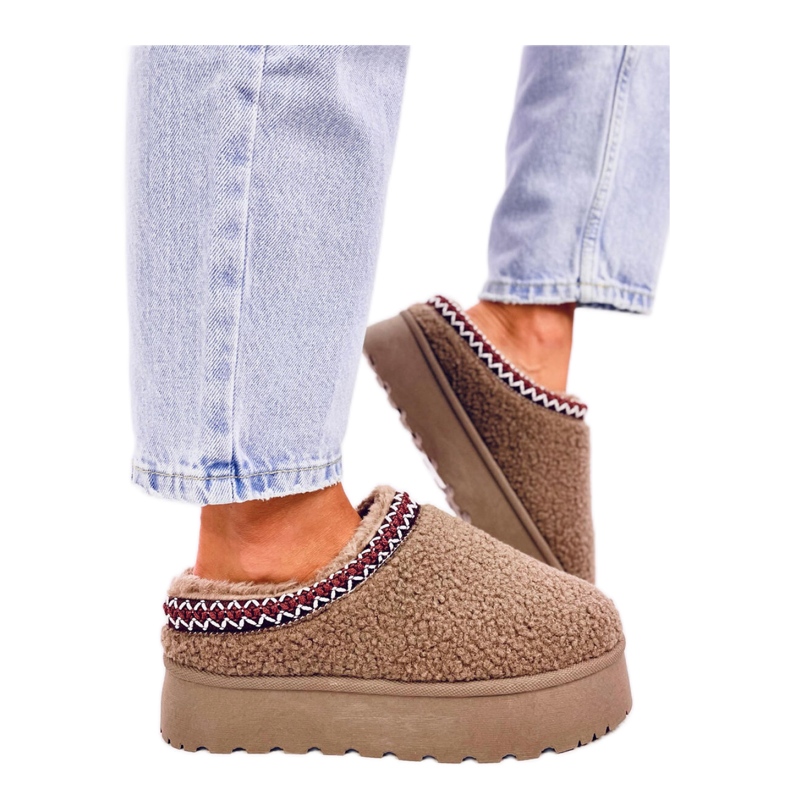 Après-ski courtes agneau kaki avec peau de mouton - Inello brun