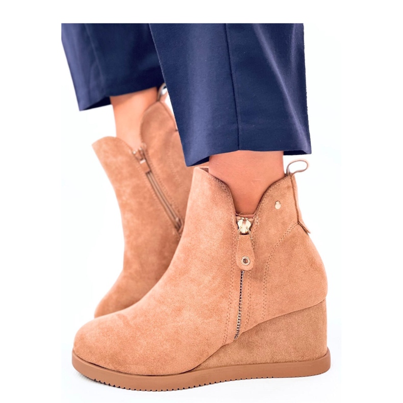 Bottines compensées en daim Paxten Camel - Inello brun
