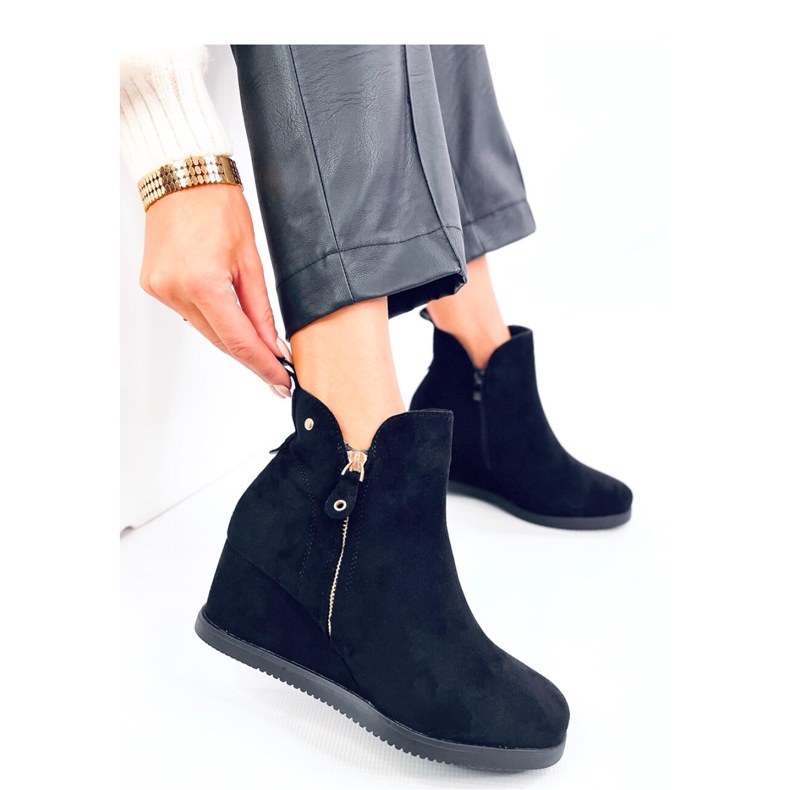 Paxten Bottines compensées en daim noir - Inello le noir