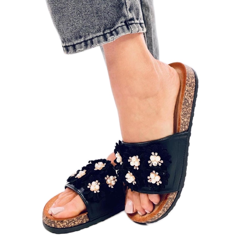 Sandale Tongs en liège à fleurs Emiles Noir - Inello le noir