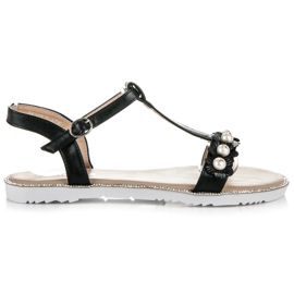 Nio Nio Sandales Plates Avec Perles le noir