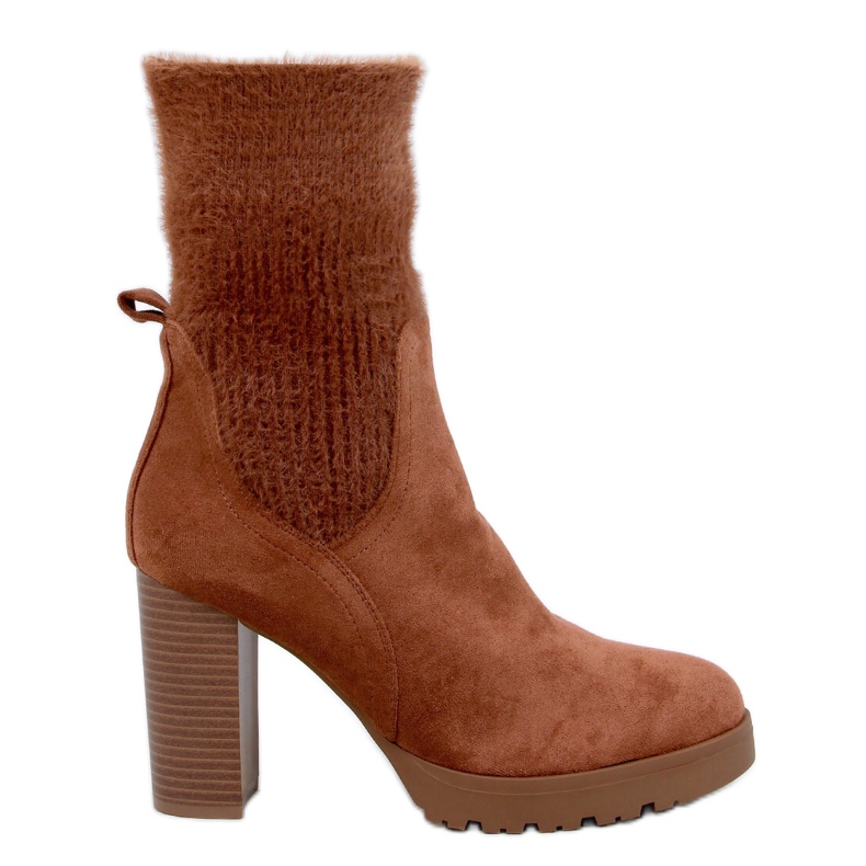 Bottines à talons hauts Carlini Camel avec revers élastique brun