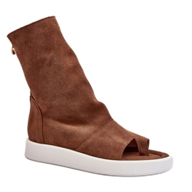 Sandales femme Zazoo en daim marron avec dessus brun Sandales femme Zazoo en daim marron avec dessus brun