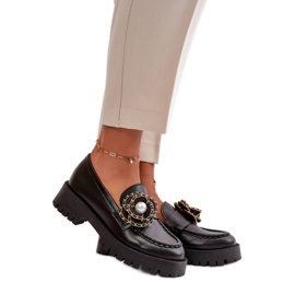 CheBello Mocassins pour femmes décorés d'une fleur le noir